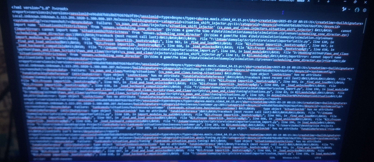 Example of an unusable log screenshot